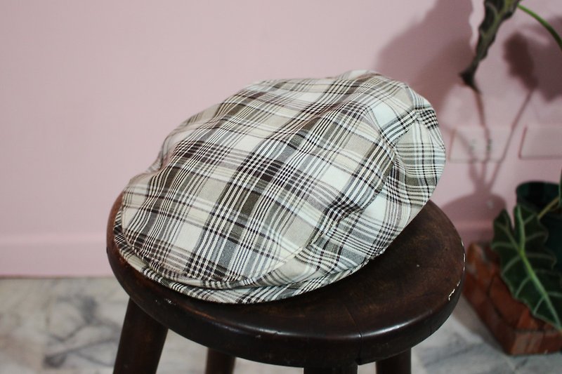 意大利制里标Flat Cap咖啡色白色格纹帽(Made in Italy) - 帽子 - 棉．麻 咖啡色