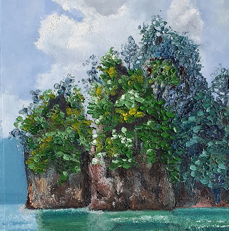 Islands Painting Thailand Seascape Original Art Mountains Artwork Koh Samui Art - 海报/装饰画/版画 - 其他材质 绿色