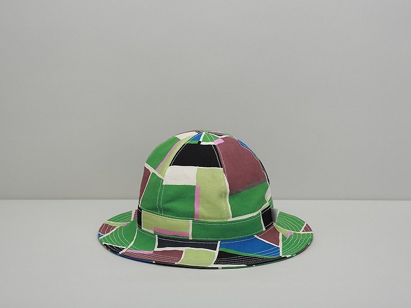 减简渔夫帽/绿方块 - 帽子 - 棉．麻 绿色