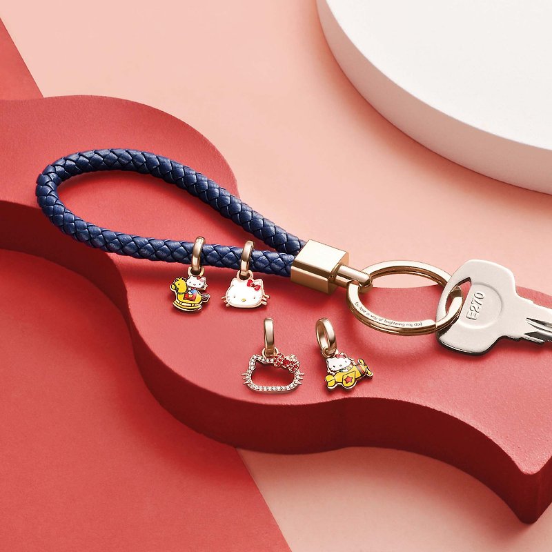 Hello Kitty特别版 定制化刻字 编织皮革钥匙圈 (4色) - 钥匙链/钥匙包 - 真皮 蓝色