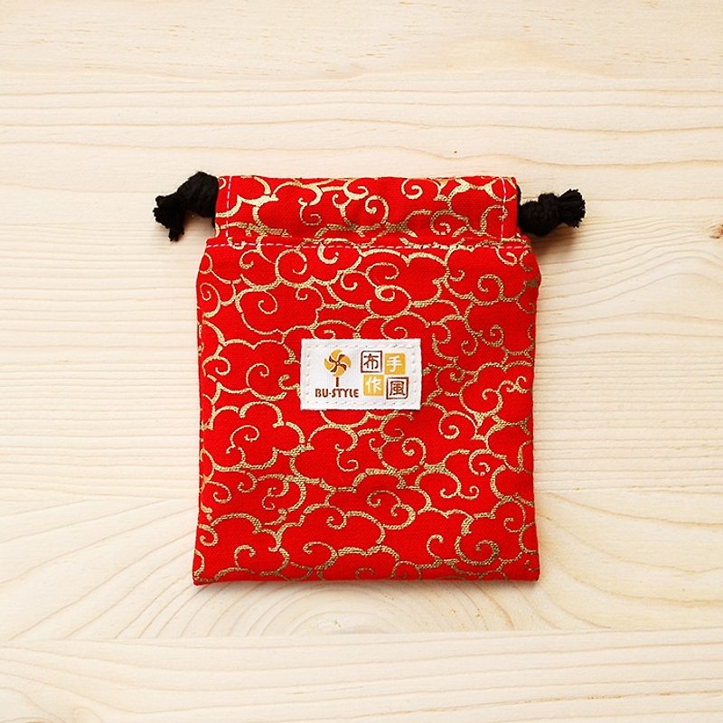 烫金卷云束口袋(迷你)/印章袋 首饰袋 - 印章/印台 - 棉．麻 红色