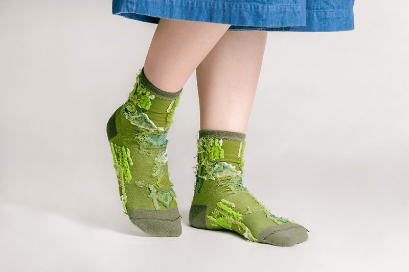 我们在森林里缓缓相遇－大山小山袜 - 袜子 - 棉．麻 绿色