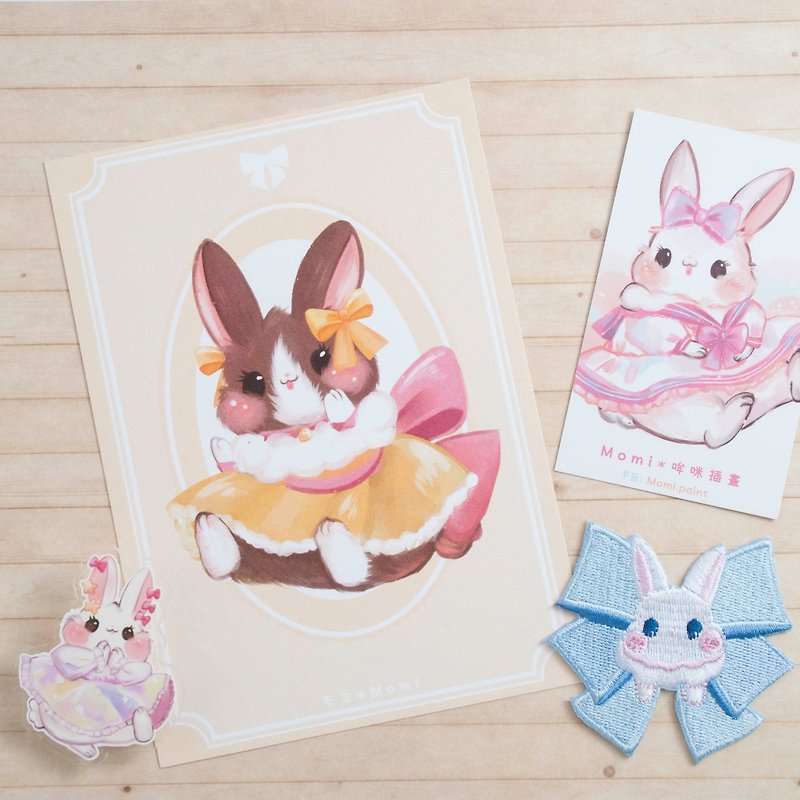 洋装兔兔明信片*黄色洋装小焦糖兔 - 卡片/明信片 - 纸 黄色