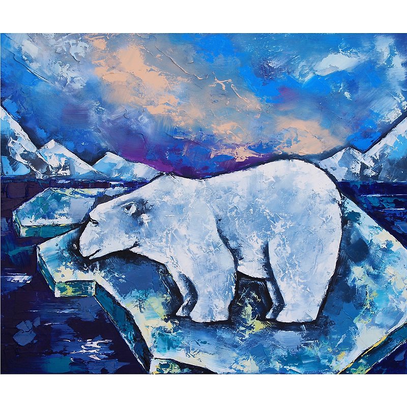 白熊绘画 幼儿园原创艺术 动物艺术品 手工墙面艺术 - 海报/装饰画/版画 - 其他材质 蓝色