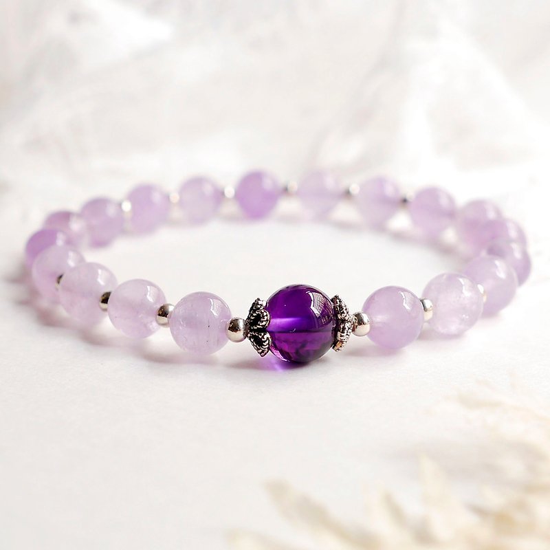 紫水晶 & 薰衣草紫水晶 & 925纯银天然石手链 - 手链/手环 - 水晶 紫色