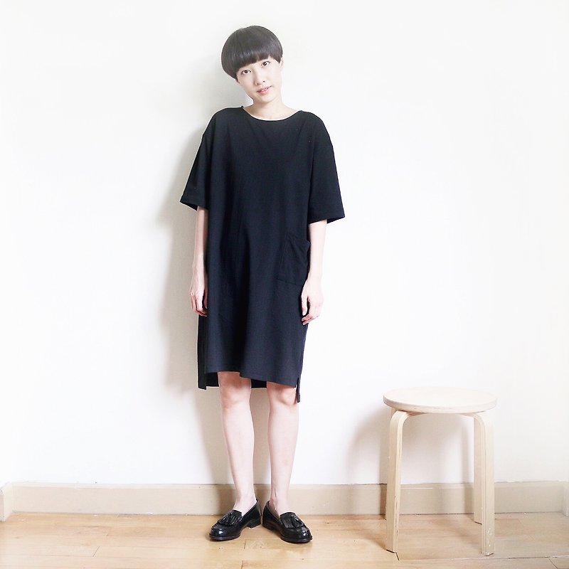t-shirt dress (black) - 洋装/连衣裙 - 棉．麻 黑色