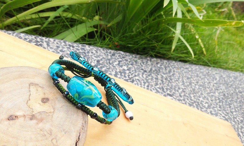 柚子林手工琉璃 - 四叶花 - 三圈手环设计款 - 手链/手环 - 玻璃 蓝色
