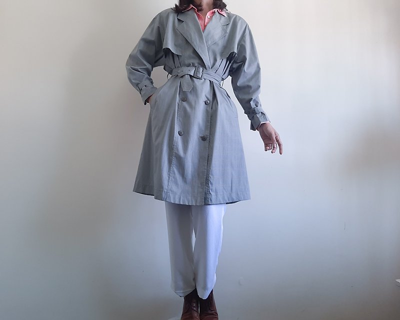 Vintage Trench coat COURREGES PARIS 格子呢大衣夏季大衣套装格 - 女装休闲/机能外套 - 聚酯纤维 灰色