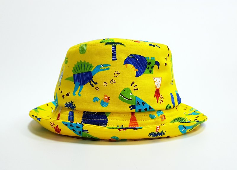 经典渔夫帽- 妈呀 有恐龙  #美式 #街头文青 #遮阳 - 帽子 - 棉．麻 黄色