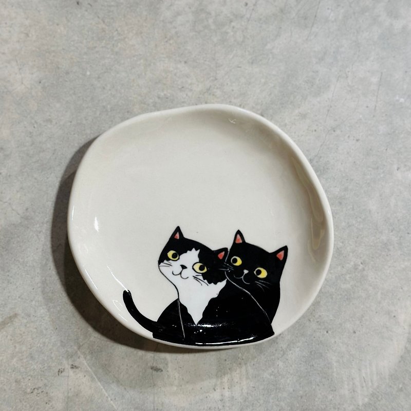 猫纹手工陶瓷盘/06 - 盘子/餐盘/盘架 - 陶 白色