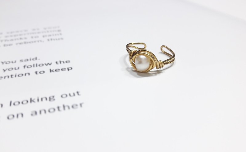 戒指。珍珠绕线可调式黄铜戒指 - 戒指 - 宝石 