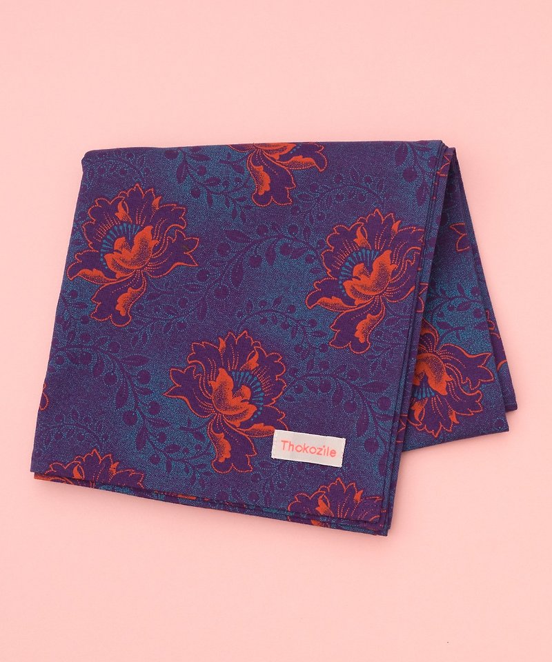 PURPLE FLOWER BANDANA SCARF - 丝巾 - 棉．麻 紫色