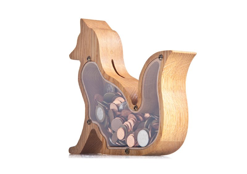FOX baby girl piggy bank Montessori wooden toy Custom coin bank - 储蓄罐 - 木头 