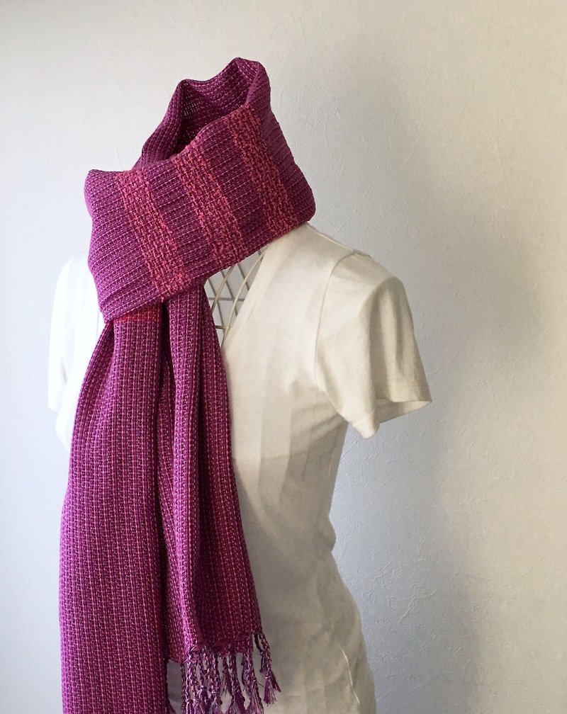 【コットン：オールシーズン】手織りショール "Purple Moko" - 丝巾 - 棉．麻 紫色