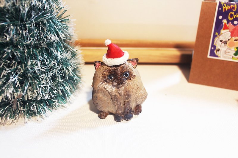 圣诞节特企-可爱胖暹罗猫放大版(附圣诞帽 - 摆饰 - 塑料 