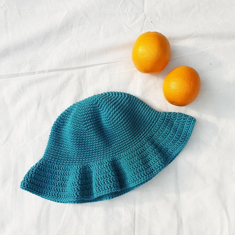Sea green ruffle crochet hat - 帽子 - 棉．麻 绿色