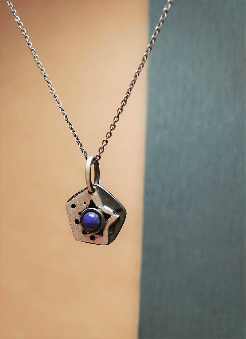 青金石纯银项链 Lazurite silver necklace - 项链 - 半宝石 银色
