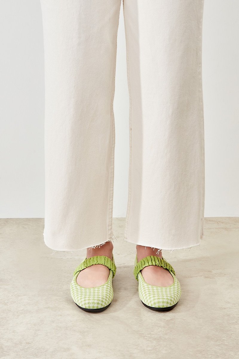 夏日洋装平底鞋 柠檬绿格纹 - 芭蕾鞋/娃娃鞋 - 聚酯纤维 绿色