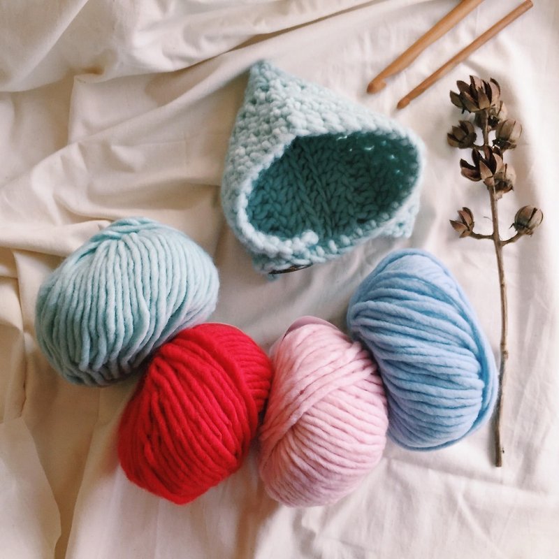 手织材料包＊小精灵盖耳帽（水绿） - 编织/刺绣/羊毛毡/裁缝 - 羊毛 