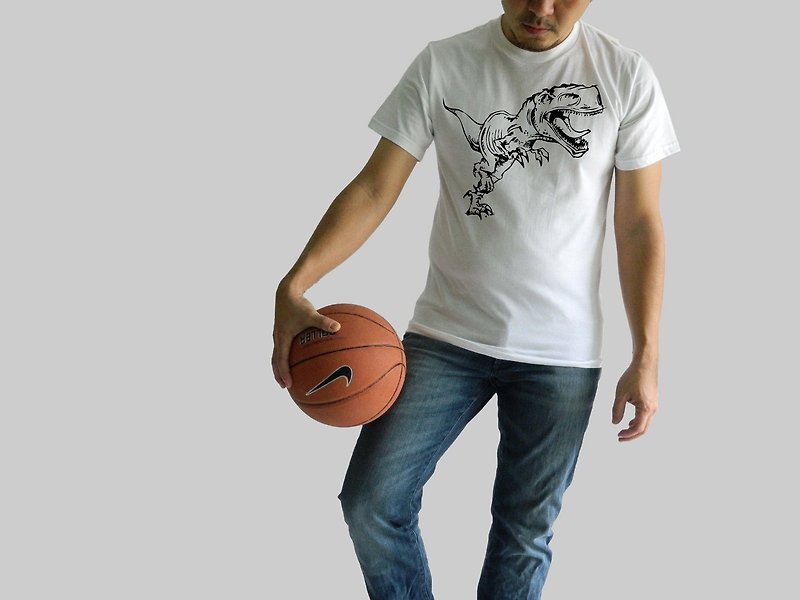 T Rex Dinosaur Men Ladies White T-shirt Screen Print Illustration Animal Design - 中性连帽卫衣/T 恤 - 棉．麻 多色