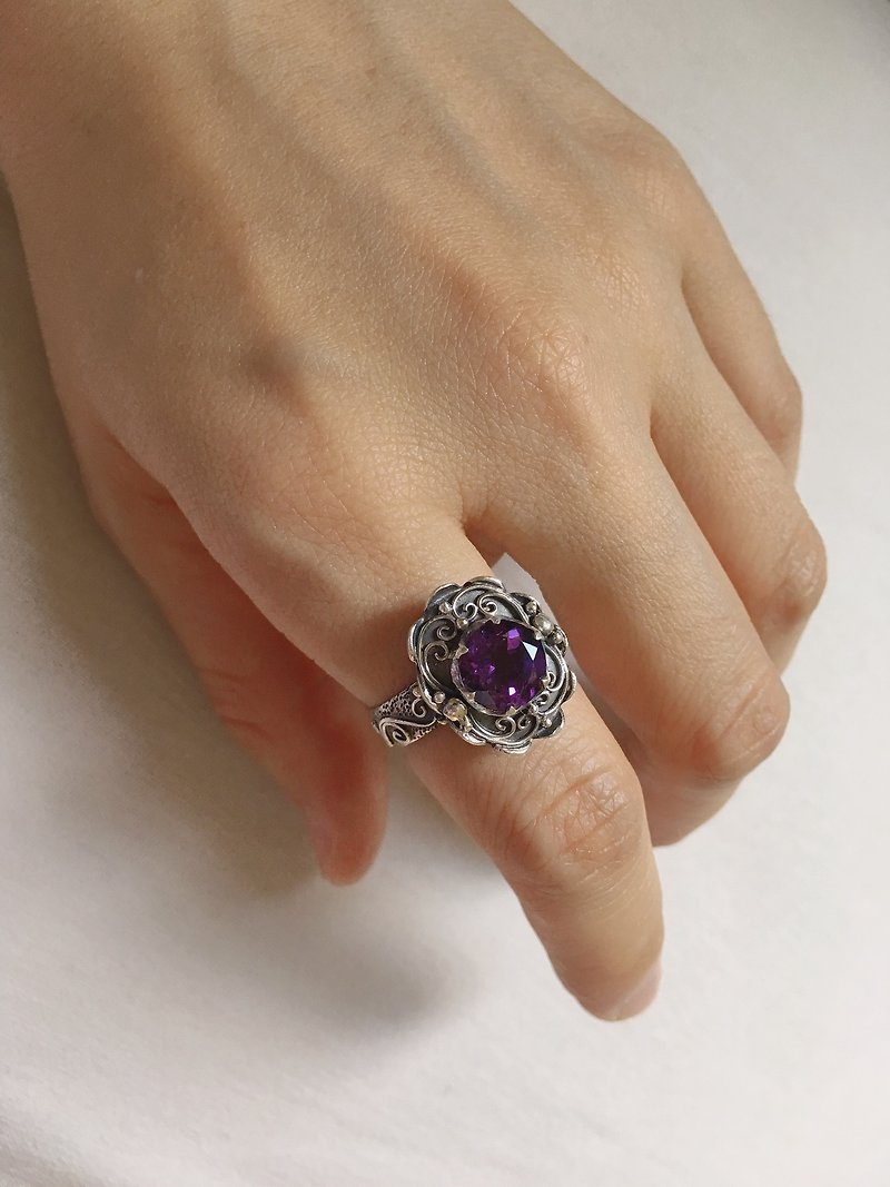 紫水晶 戒指 尼泊尔 手工制 工艺品 925纯银 - 戒指 - 水晶 紫色
