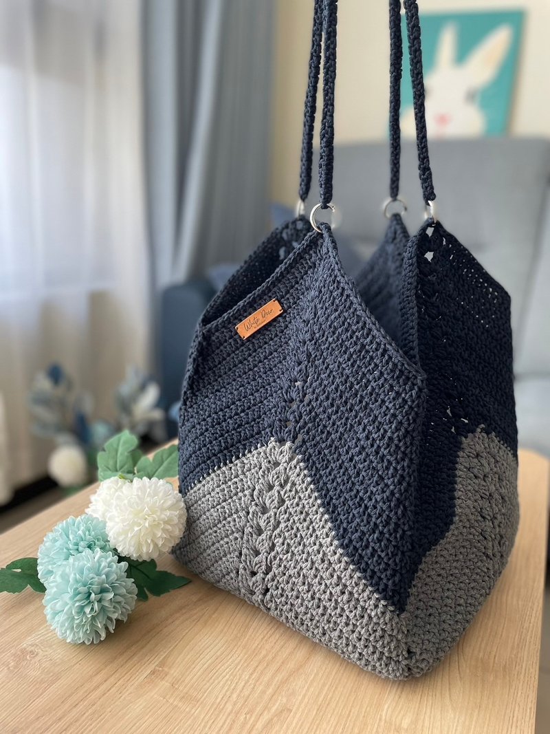 立方格调托特包 | CUBE TOTE | 手工钩织 | 定制配色 | 侧背手提 - 侧背包/斜挎包 - 棉．麻 