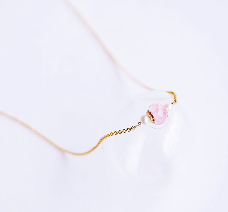 璀璨粉红光 珍珠项链 14K GF 送礼 天然石 轻珠宝  - 项链 - 宝石 粉红色