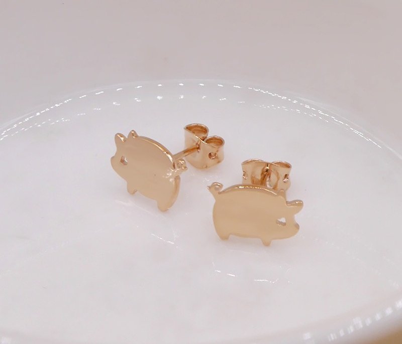 Little Pig Earring - Pink gold plated on brass ,Little Me by CASO jewelry - 耳环/耳夹 - 其他金属 粉红色