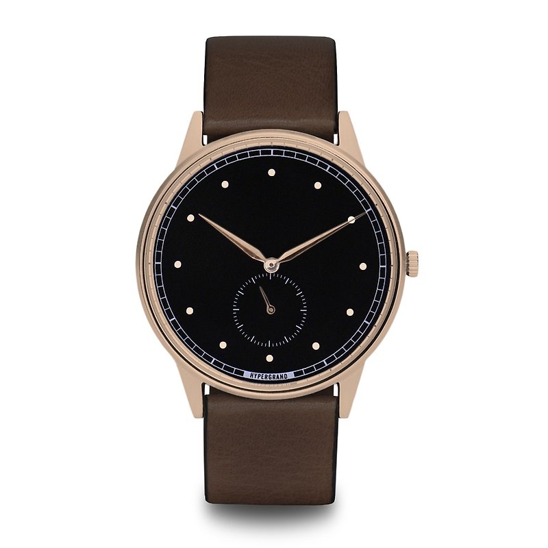 HYPERGRAND - 小秒针系列 - 玫瑰金黑表盘棕皮革 手表 - 男表/中性表 - 其他材质 咖啡色