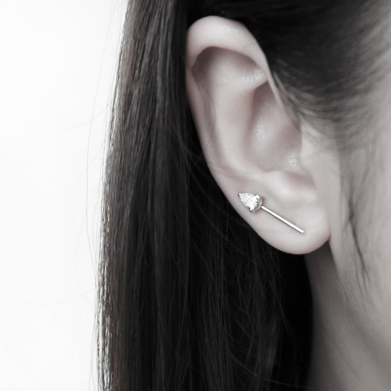 925纯银 曙光 水滴 锆石 耳针耳环 - 耳环/耳夹 - 纯银 银色