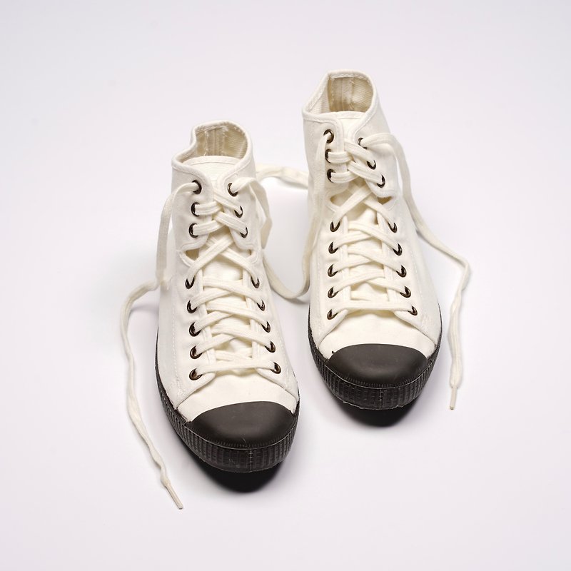 西班牙帆布鞋 CIENTA U61997 05 白色 黑底 经典布料 大人 高筒 - 女款休闲鞋 - 棉．麻 白色