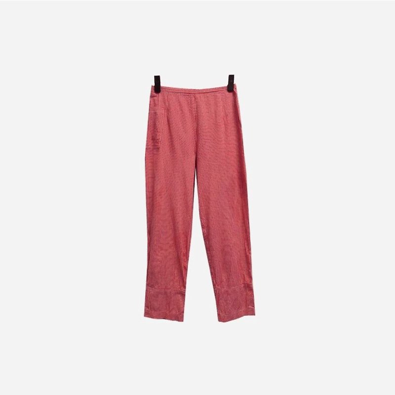 脱臼古着 / 红白格纹裤 no.113  vintage - 女装长裤 - 聚酯纤维 红色