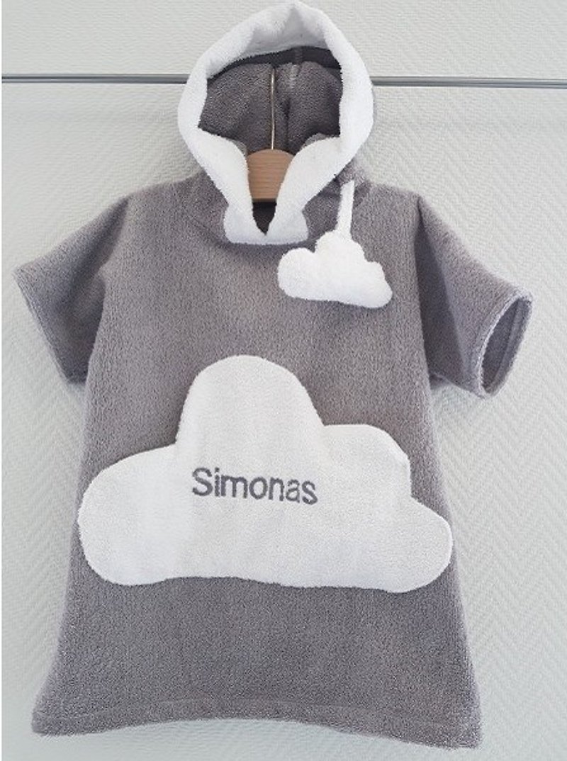 Personalized grey bath robe with white cloud pocket for kids - 其他 - 棉．麻 灰色