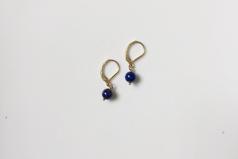 深蓝色 黄铜天然石耳环 - 耳环/耳夹 - 宝石 蓝色