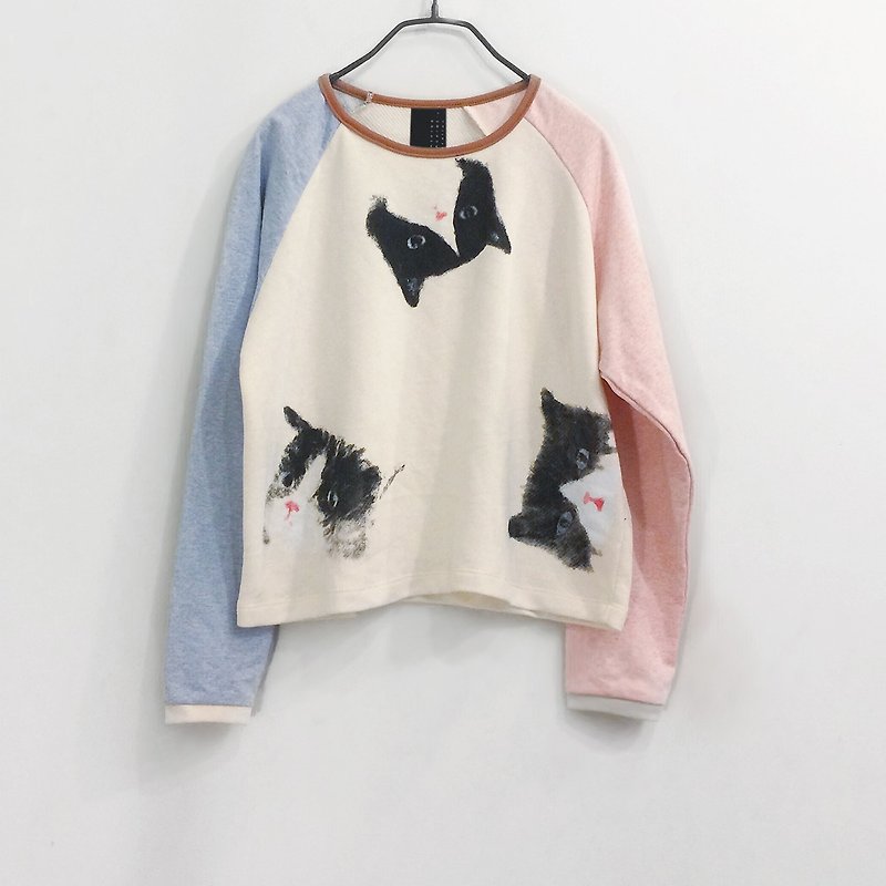 Cat Cat Cat - Long Sleeve Shirt- Pastel - 女装 T 恤 - 棉．麻 多色