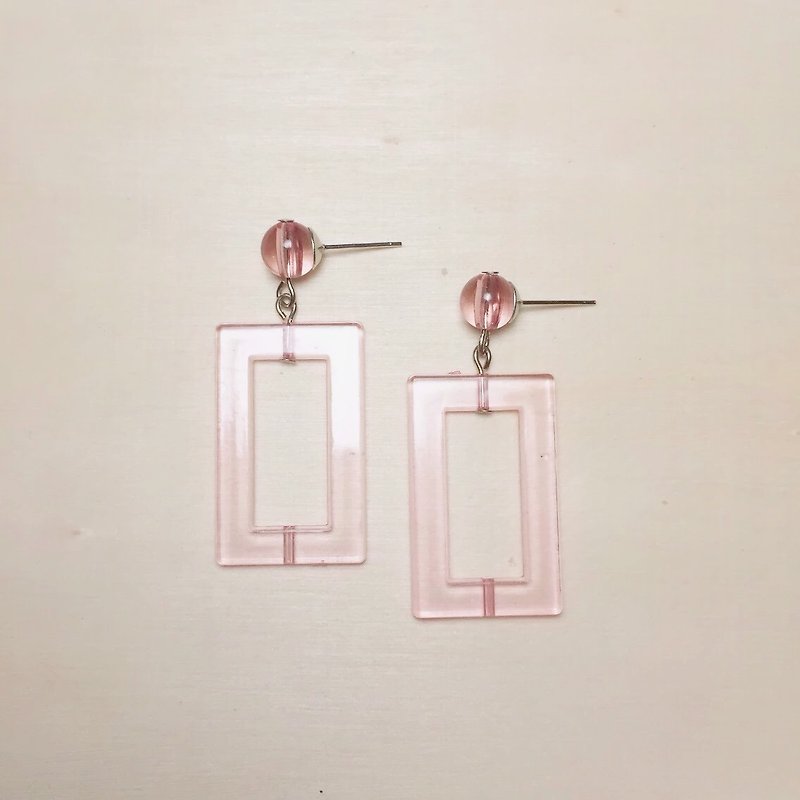 防水压克力透明粉红镂空方形耳环 - 耳环/耳夹 - 压克力 粉红色