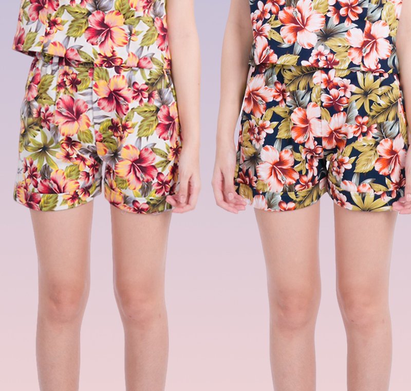 【Off-season sale】Floral Short Pant - 女装短裤 - 棉．麻 多色