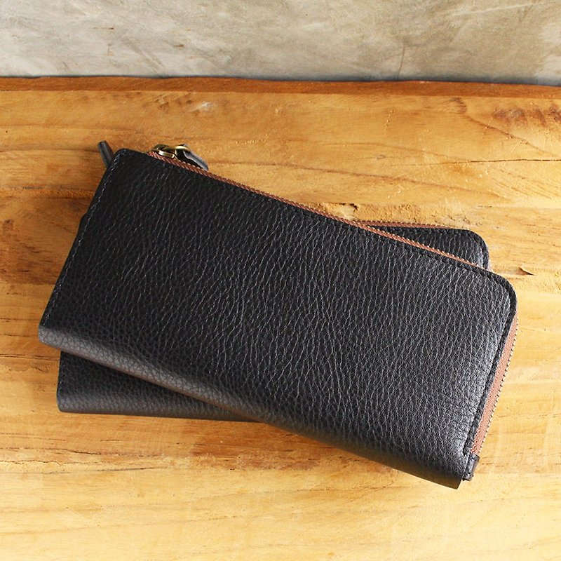 Leather Wallet - X1 - Black (Genuine Cow Leather)/Mobile Phone bag/Long Wallet - 皮夹/钱包 - 真皮 黑色
