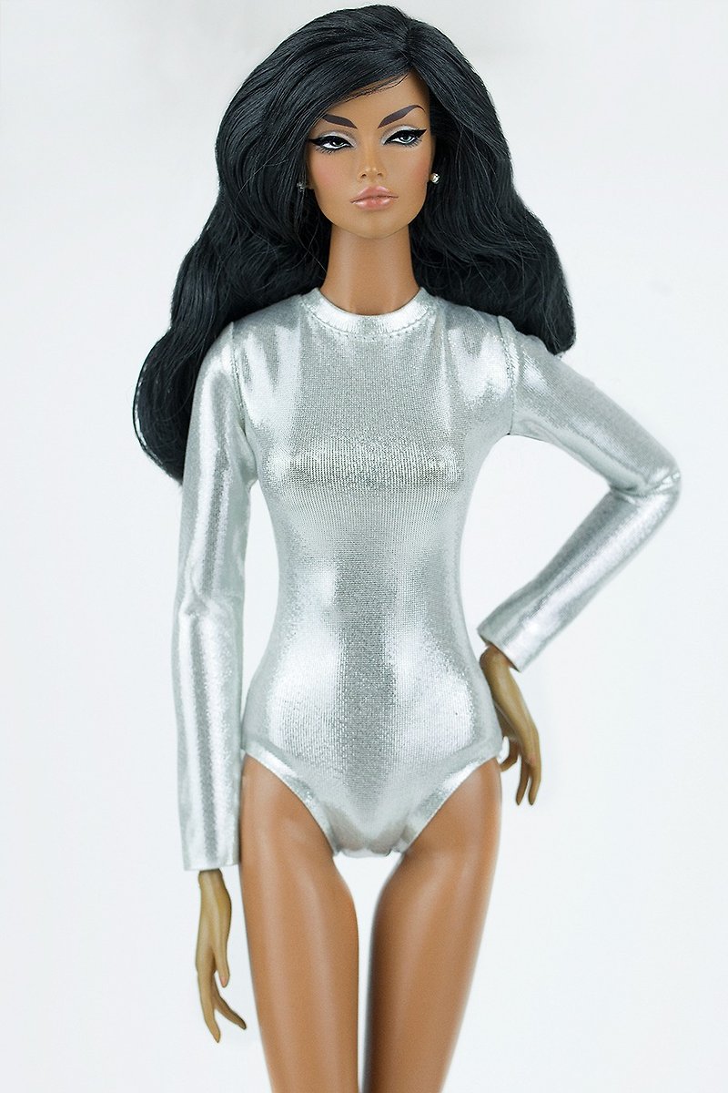 Silver color jersey bodysuit for Fashion RoyaltyFR:16 and similar size 16&#x27;&#x27;dolls