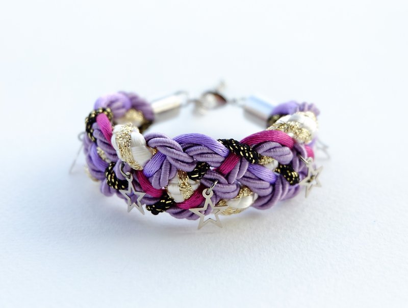 Purple braided bracelet with silver stars - 手链/手环 - 其他材质 紫色