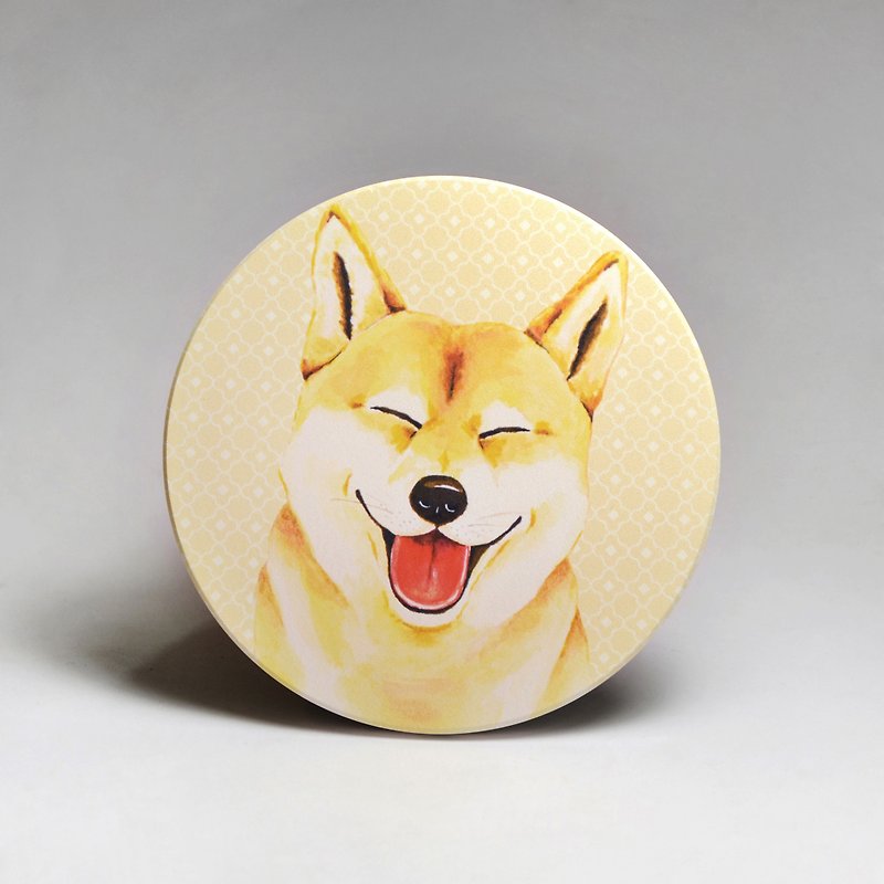吸水陶瓷杯垫-柴犬/羊头毛巾柴犬(送贴纸)(可加购定制文字) - 杯垫 - 陶 黄色