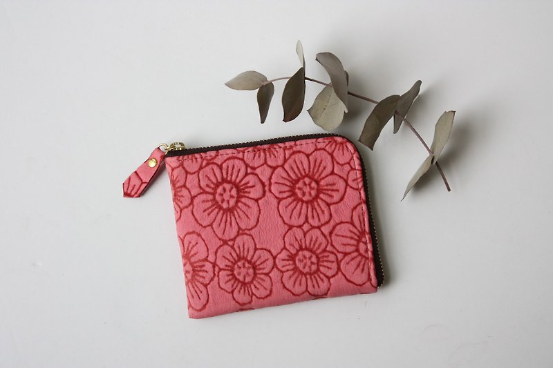ピッグスキンのスリムなミニ財布　フラワー　チェリーピンク - 皮夹/钱包 - 真皮 粉红色