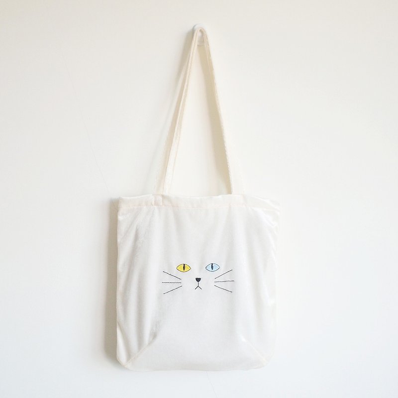 'khao manee' cat tote bag - 侧背包/斜挎包 - 聚酯纤维 白色