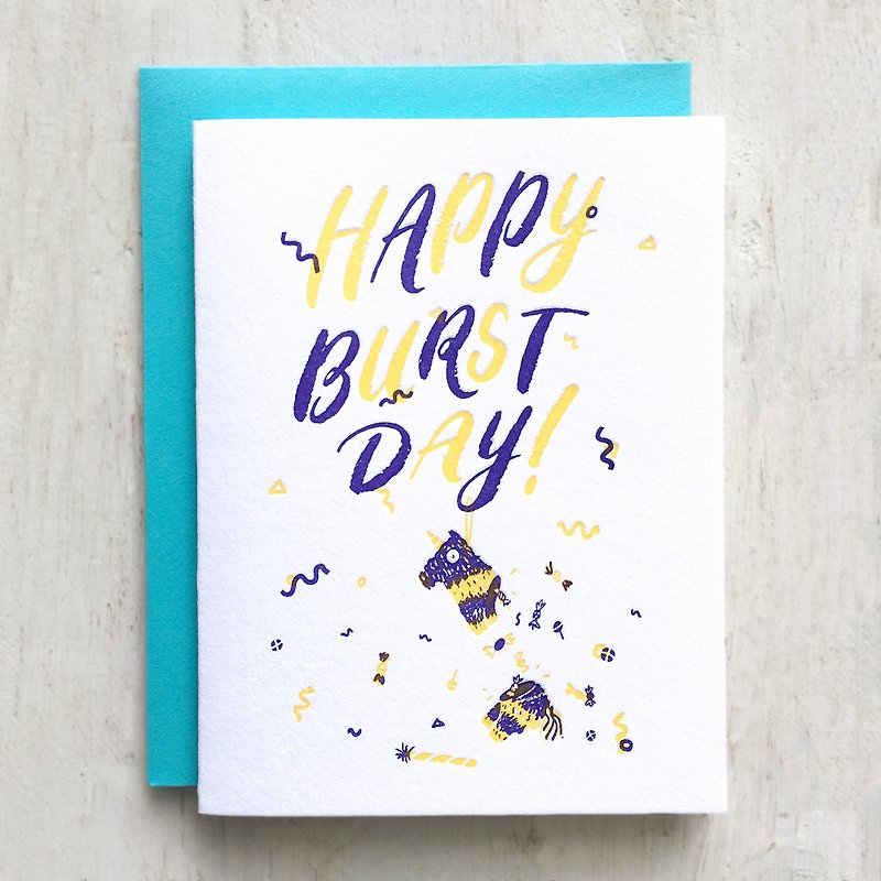 Happy Burstday Letterpress Card - 卡片/明信片 - 纸 紫色