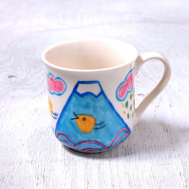  ポップな富士山と波千鳥のマグカップ - 咖啡杯/马克杯 - 瓷 蓝色