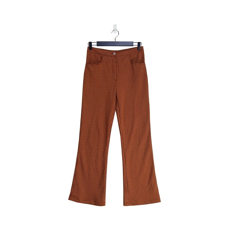 A·PRANK :DOLLY :: 复古着VINTAGE橘黑千鸟格喇叭裤(P808030) - 女装长裤 - 棉．麻 橘色