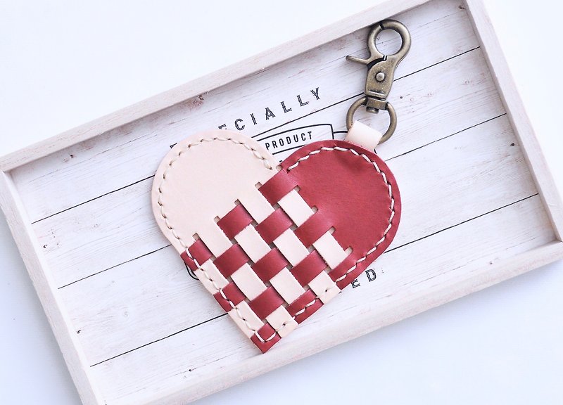 WEAVING HEART 织皮心形钥匙扣 材料包 情人节 免费刻名 爱心 - 皮件 - 真皮 红色