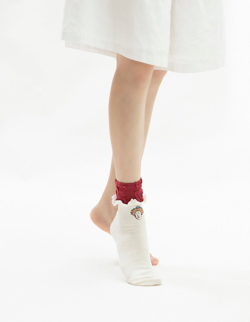 伊莉莎白一世3 / 4袜 - 袜子 - 棉．麻 红色