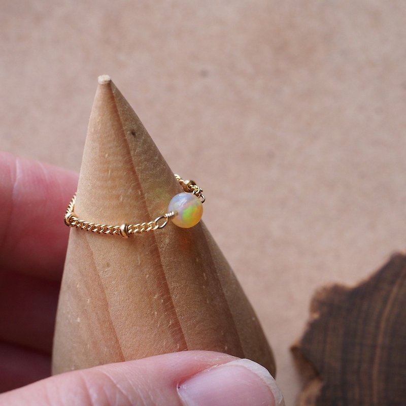 14K GF 天然非洲蛋白石 链戒 Opal Chain ring - 戒指 - 半宝石 多色