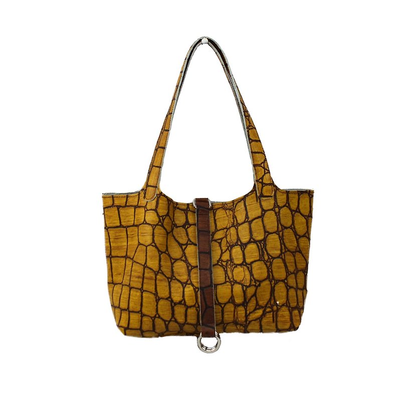 AMINAH-黄色鳄鱼压纹真皮手提包【Art.201】 - 手提包/手提袋 - 真皮 黄色